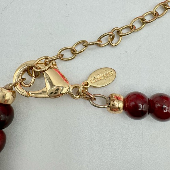 Chico’s Cherry-Colored Bib Necklace Beaded Tribal Boho Tropic Vaca Statement - Picture 13 of 14